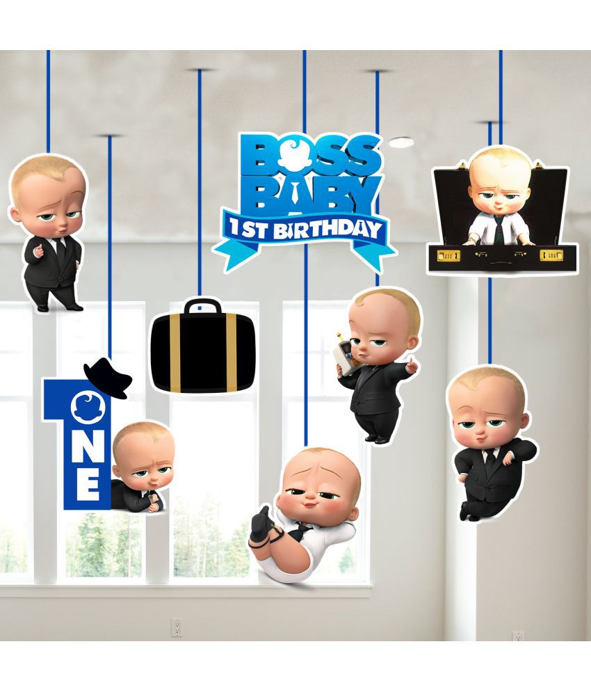     			Zyozi Boss Baby First Birthday Ceiling Hanging Streamers Kids Theme for Baby Shower 1st Birthday Decorations Supplies (Pack of 8)