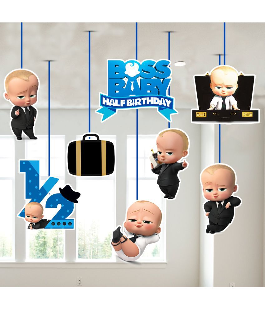    			Zyozi Boss Baby Half Birthday Ceiling Hanging Streamers Kids Theme for Baby Shower 1/2 Birthday Decorations Supplies (Pack of 8)