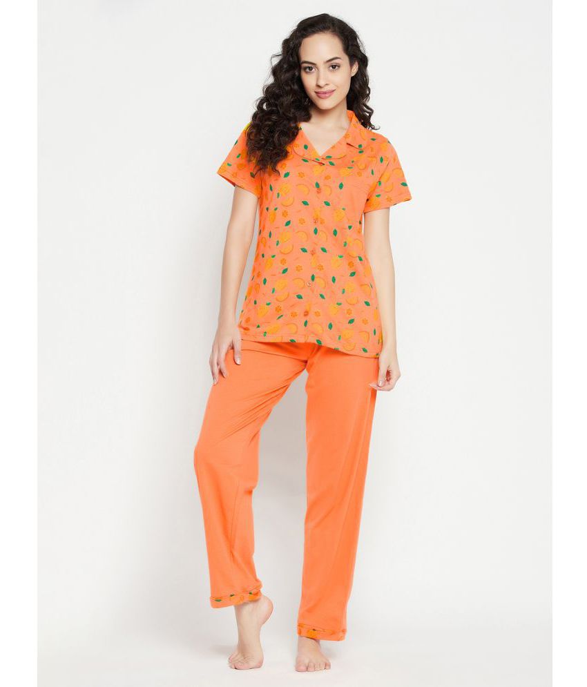     			Clovia - Peach Cotton Blend Women's Nightwear Nightsuit Sets ( Pack of 1 )