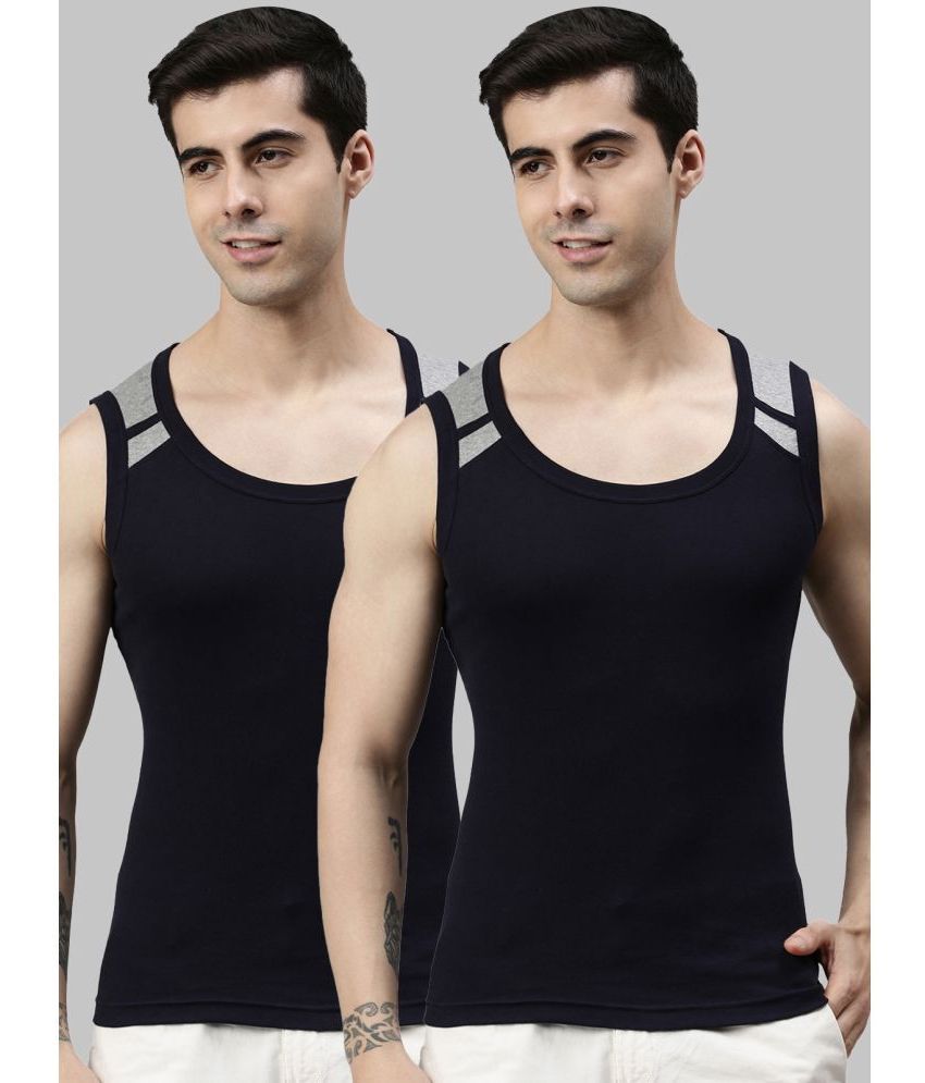     			Pack of 2 Lux Cozi - Navy Blue Cotton Men's Vest