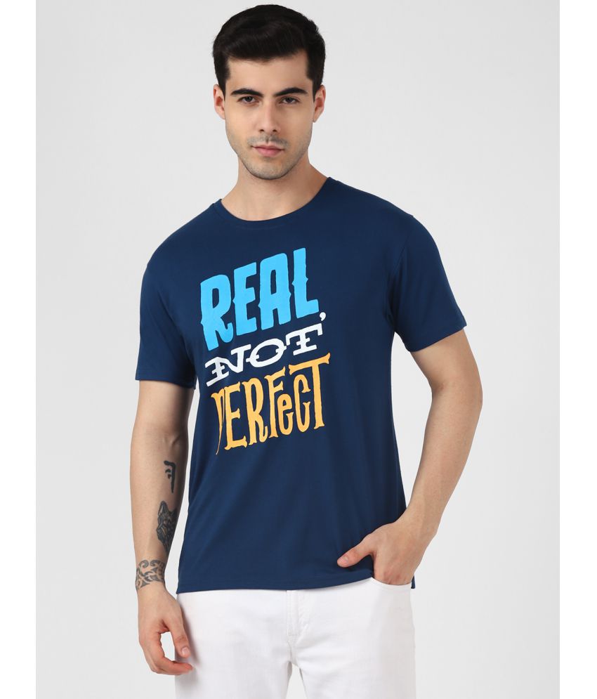     			UrbanMark Men Regular Fit Round Neck Half Sleeves Text T Shirt-Blue
