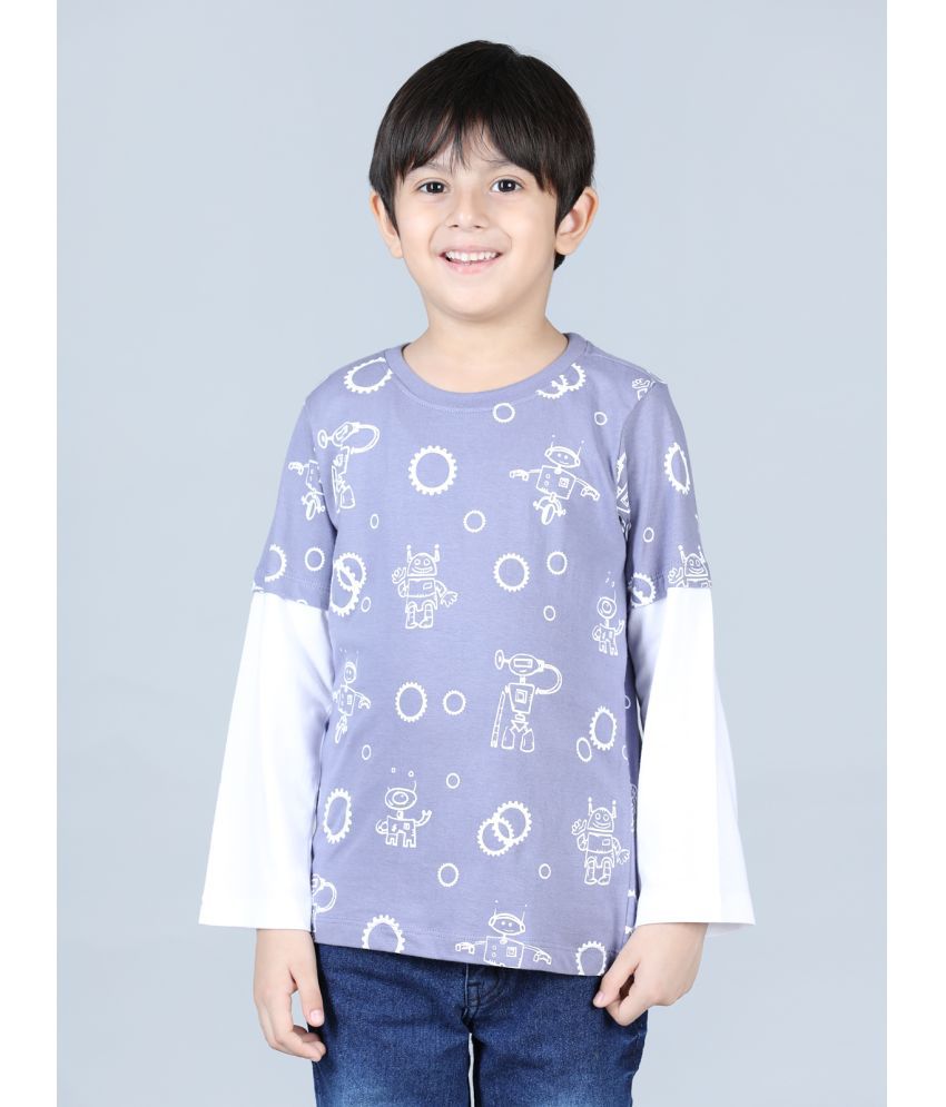 UrbanMark Junior Boys 100% Cotton Printed Full Sleeves T Shirt - Grey