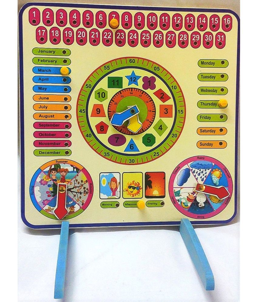     			WOODEN LEARNING CALENDER CLOCK  (DAYS OF THE WEEK , MONTHS OF THE YEAR , WEATHER SEASON )  FOR KIDS PRE PRIMARY EDUCATION