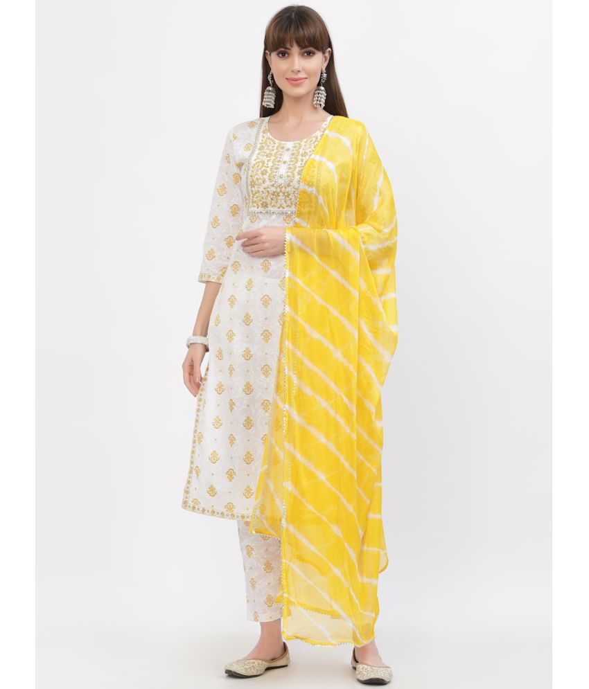     			Yellow Cloud - Off White Straight Cotton Women's Stitched Salwar Suit ( Pack of 1 )