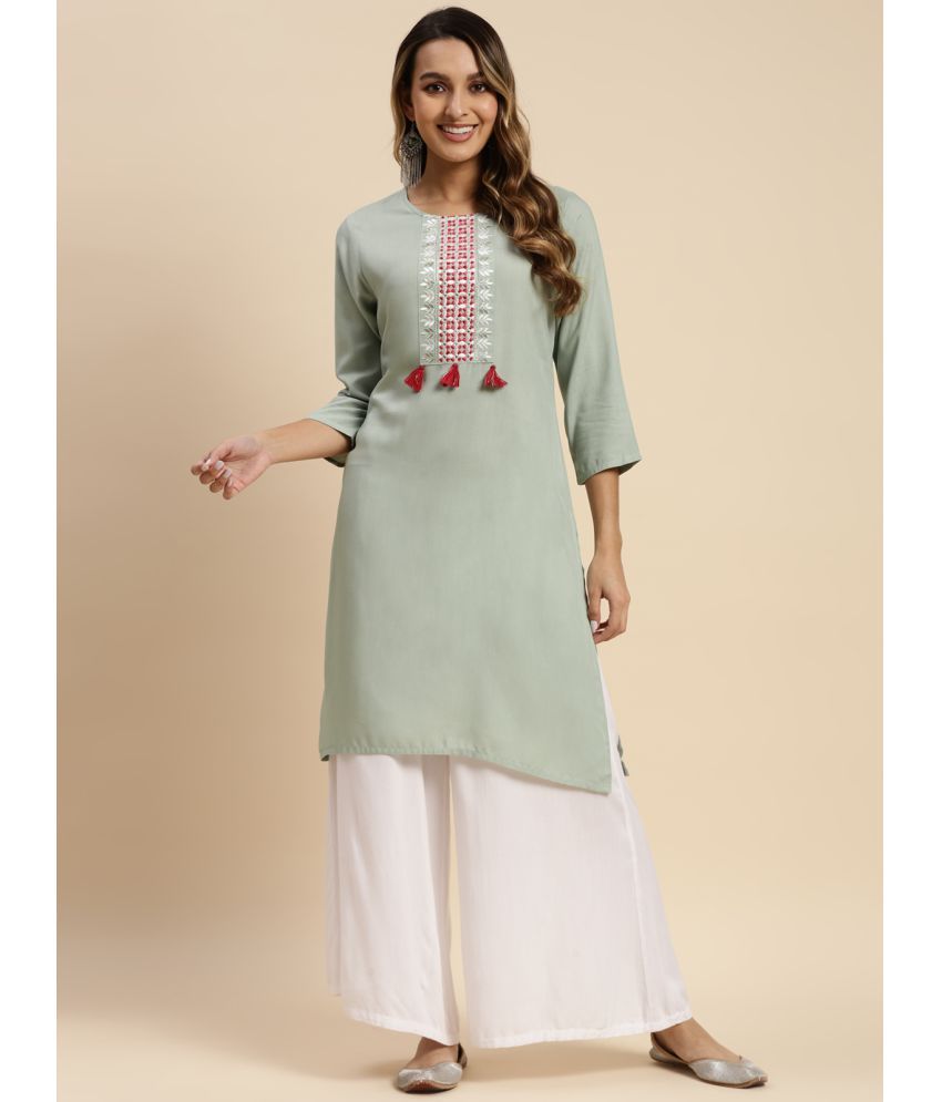     			Rangita Women Rayon Embroidered Knee Length Straight Kurti -Mint Green