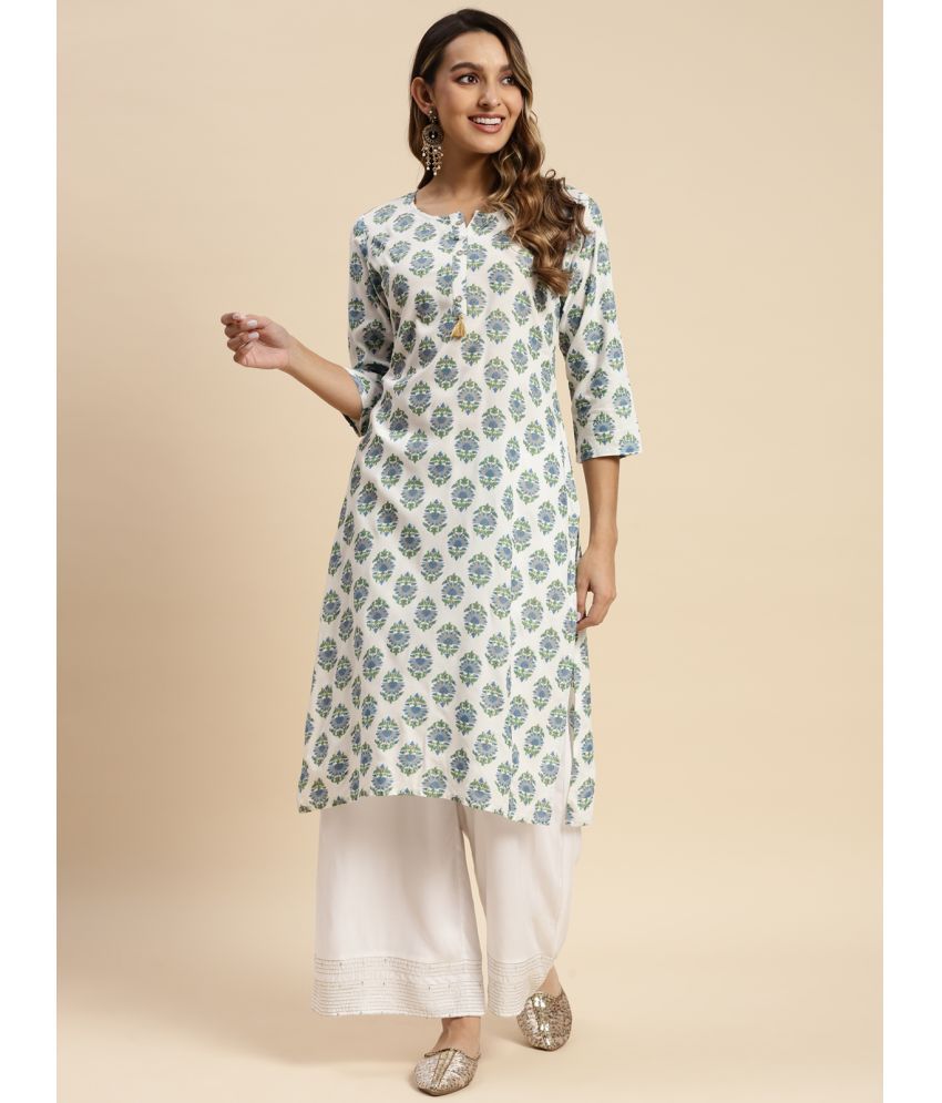     			Rangita Women Rayon All Over Floral Printed Calf Length A-line Kurti -White