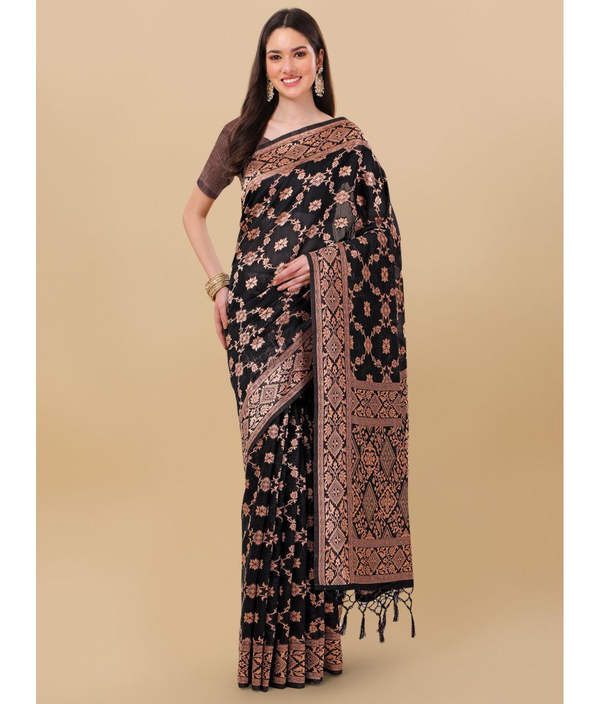     			RekhaManiyar - Black Cotton Silk Saree With Blouse Piece ( Pack of 1 )