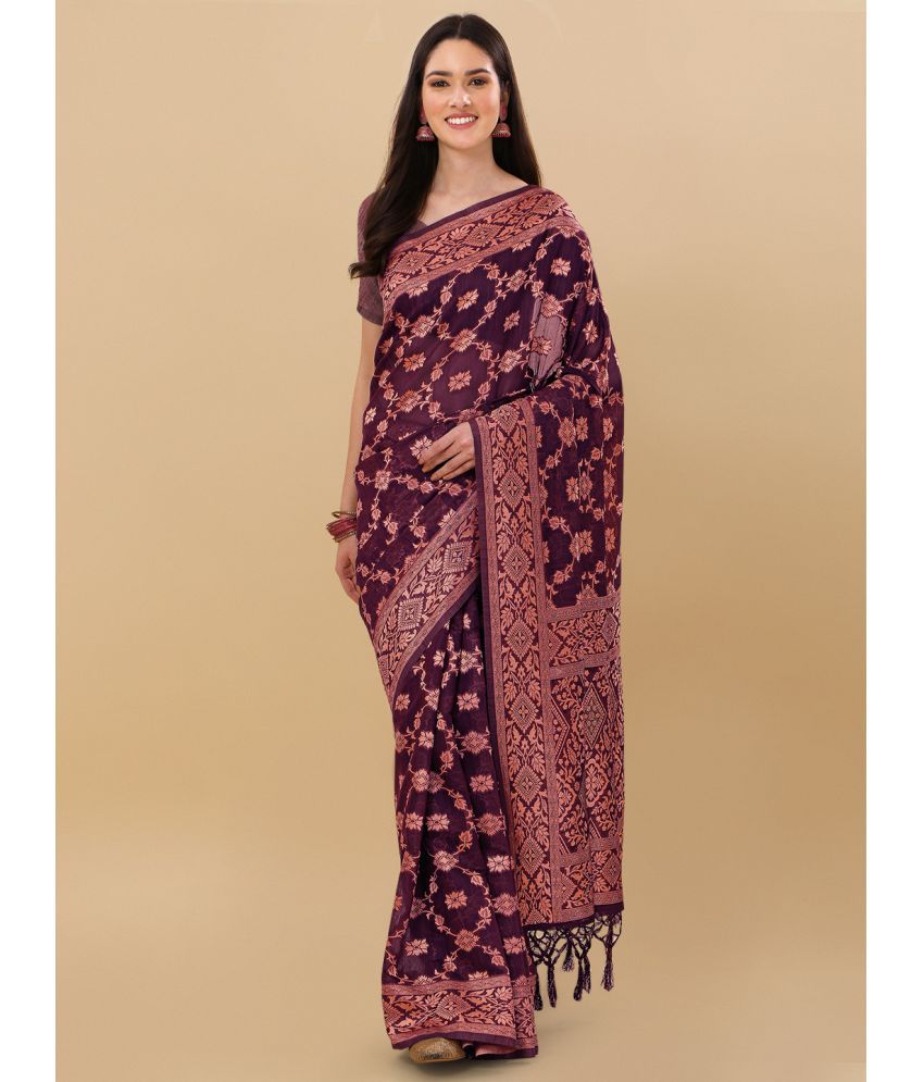     			RekhaManiyar - Purple Cotton Silk Saree With Blouse Piece ( Pack of 1 )