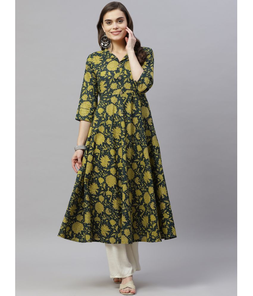     			miravan - Green Cotton Women's Flared Kurti ( Pack of 1 )