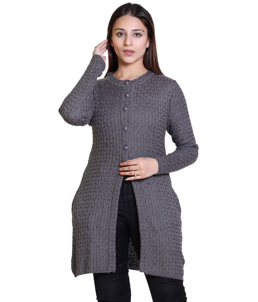     			Ogarti Acrylic Grey Buttoned Cardigans - Single