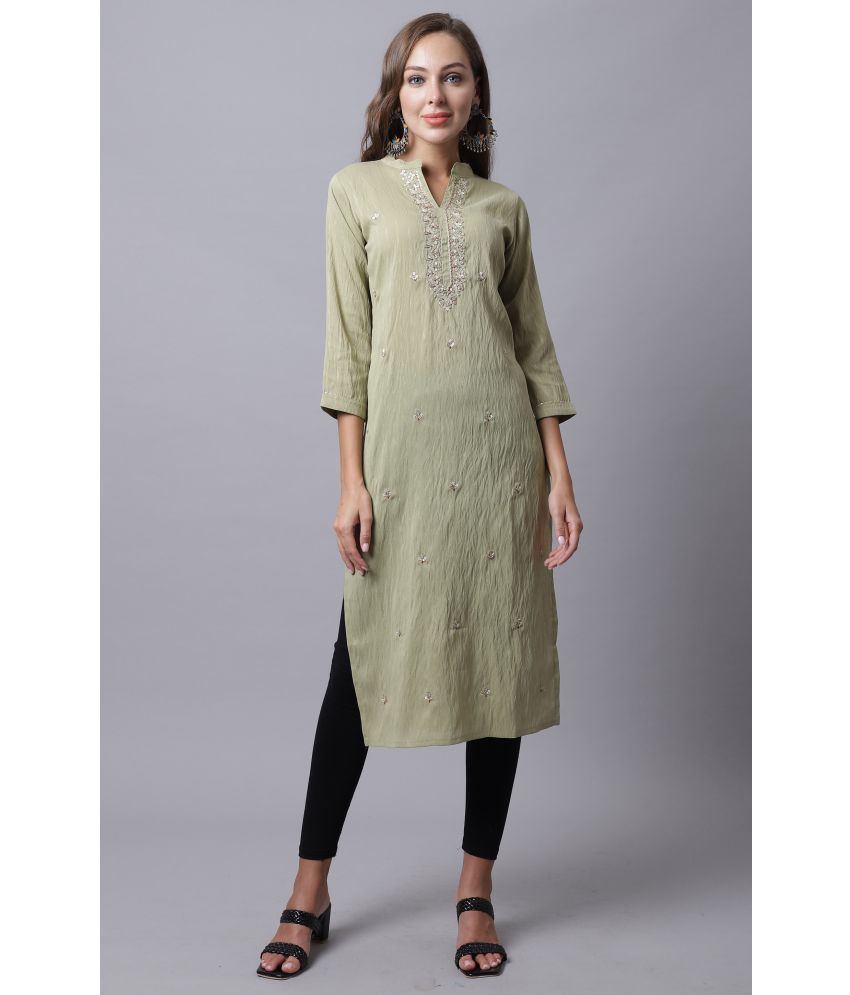     			Rajnandini - Green Cotton Silk Women's Straight Kurti ( Pack of 1 )