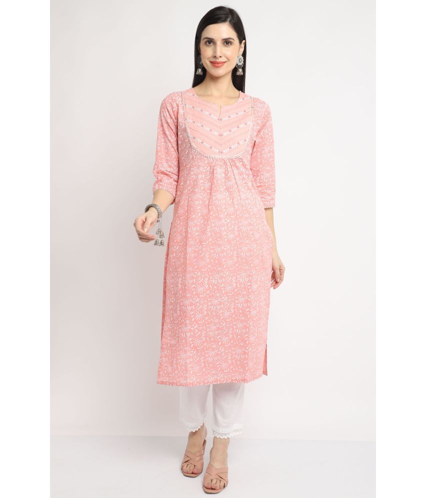     			Rajnandini - Peach 100% Cotton Women's Straight Kurti ( Pack of 1 )