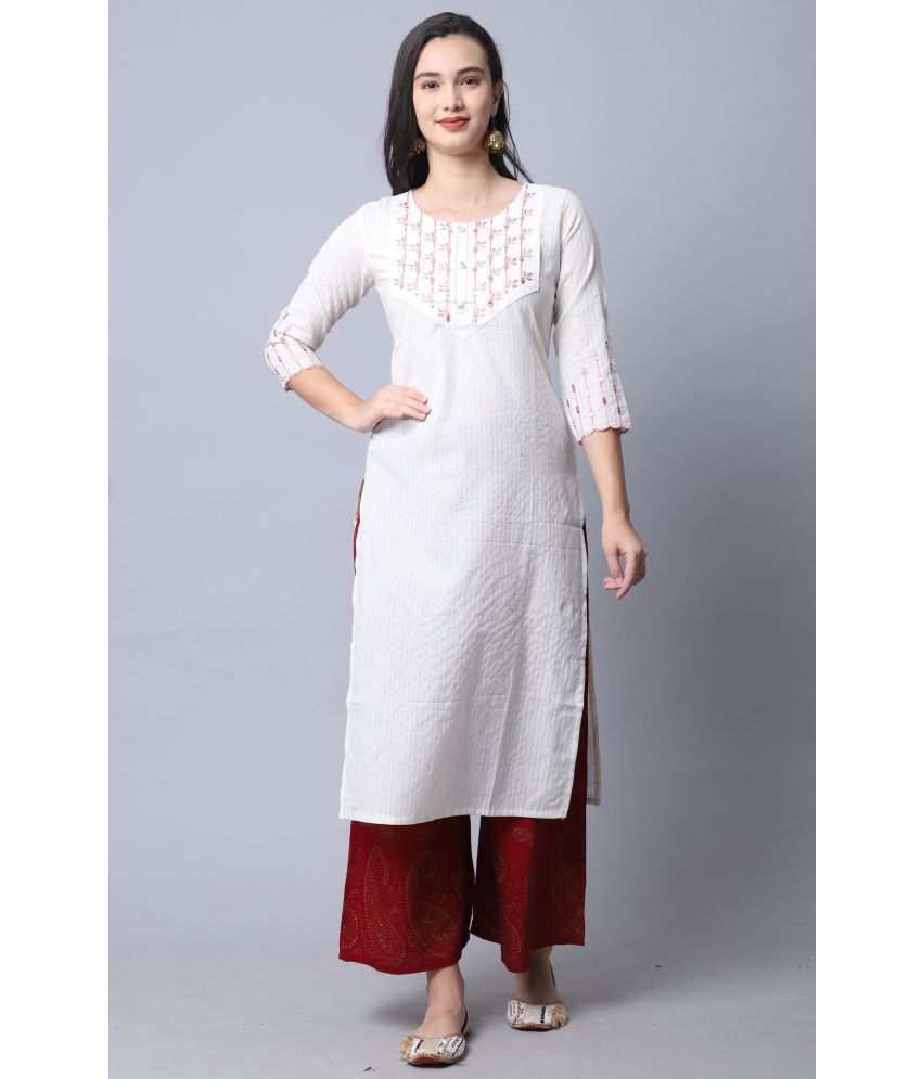     			Rajnandini - White 100% Cotton Women's Straight Kurti ( Pack of 1 )