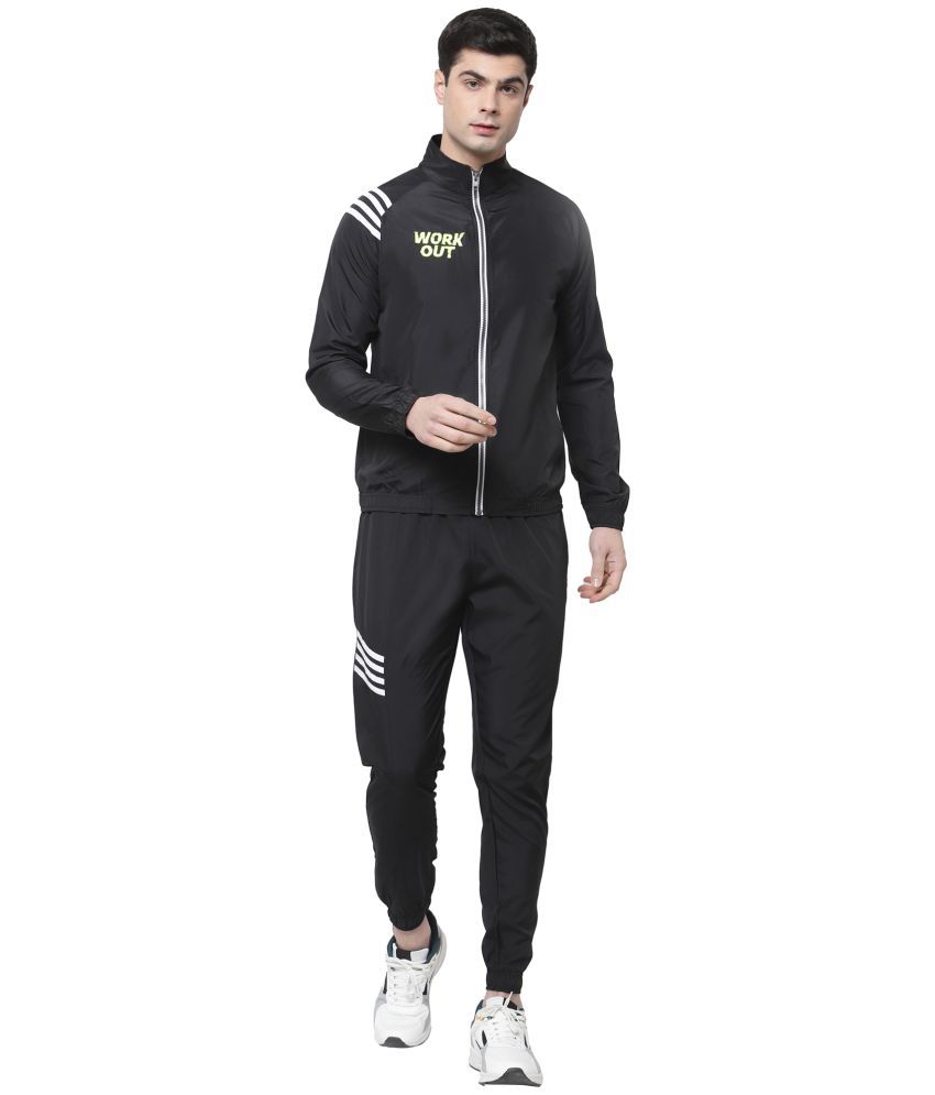 YUUKI - Black Polyester Regular Fit Striped Men's Sports Tracksuit ( Pack of 1 )