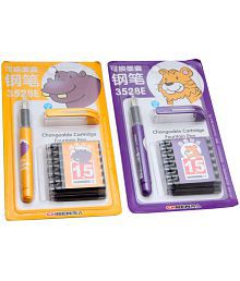 Srpc Set Of 2 Chren 3528 Cartoon Edition Fountain Pens With Cartridges For School Kids