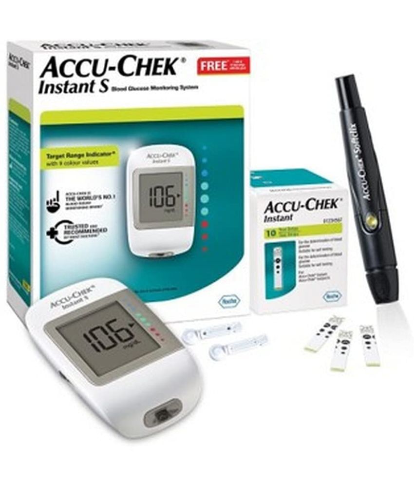 Accu-Chek Instant S Blood Glucose Glucometer Kit with Vial of 10 Strips, 10 Lancets and a Lancing device FREE for Accurate Blood Sugar Testing