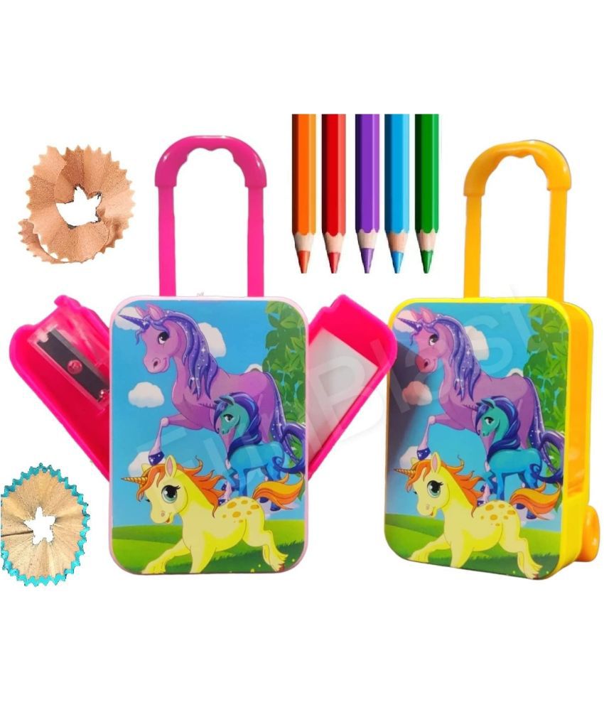     			FunBlast Sharpener for Kids - Trolley Shaped Unicorn Sharpener for Pencil Sharpener for Kids Stylish, Stationary Set for Kids, Stationary Items – Best Birthday Return Gifts (2 Pcs-Yellow-Pink)