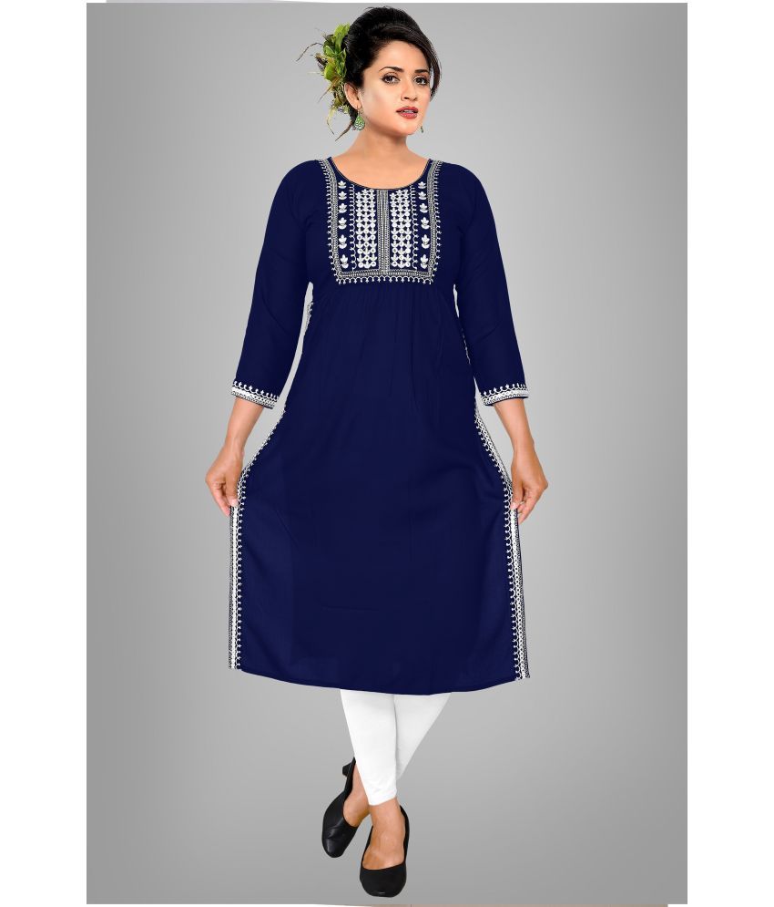     			HAYA - Navy Blue Rayon Women's Straight Kurti ( Pack of 1 )