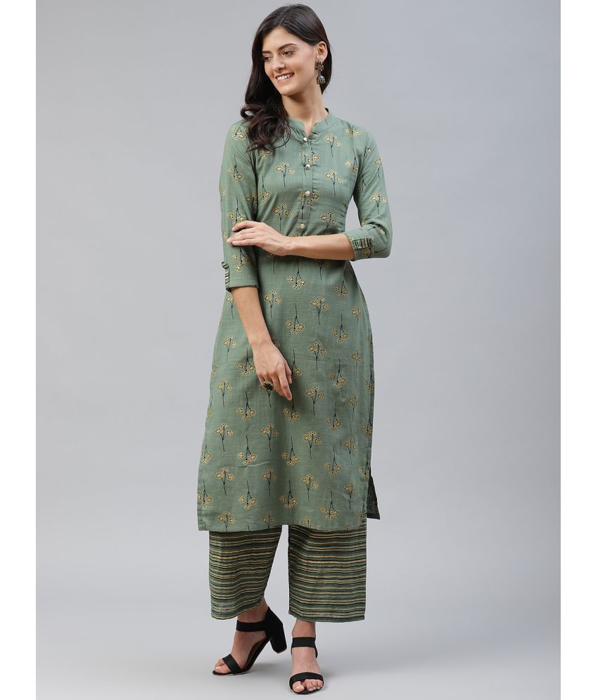     			HIGHLIGHT FASHION EXPORT - Green Straight Cotton Women's Stitched Salwar Suit ( Pack of 1 )