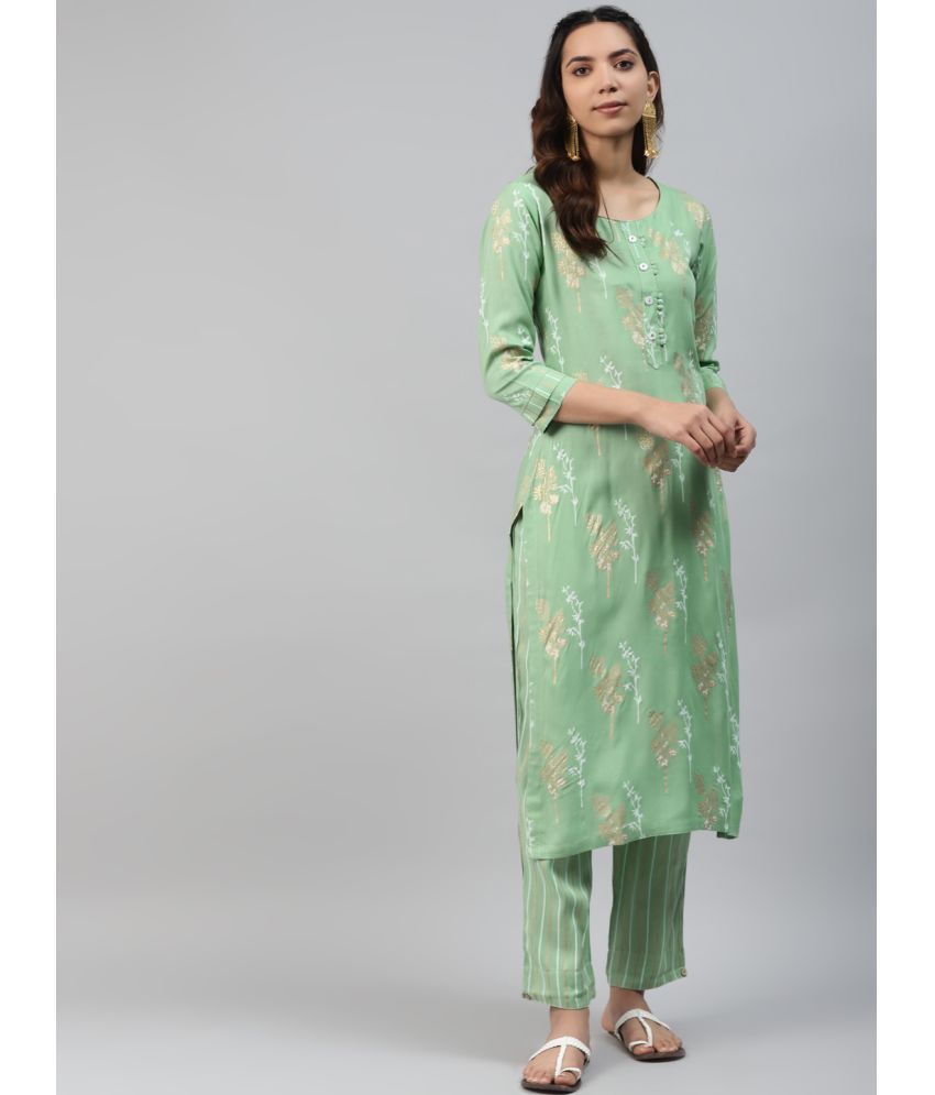     			HIGHLIGHT FASHION EXPORT - Green Straight Rayon Women's Stitched Salwar Suit ( Pack of 1 )