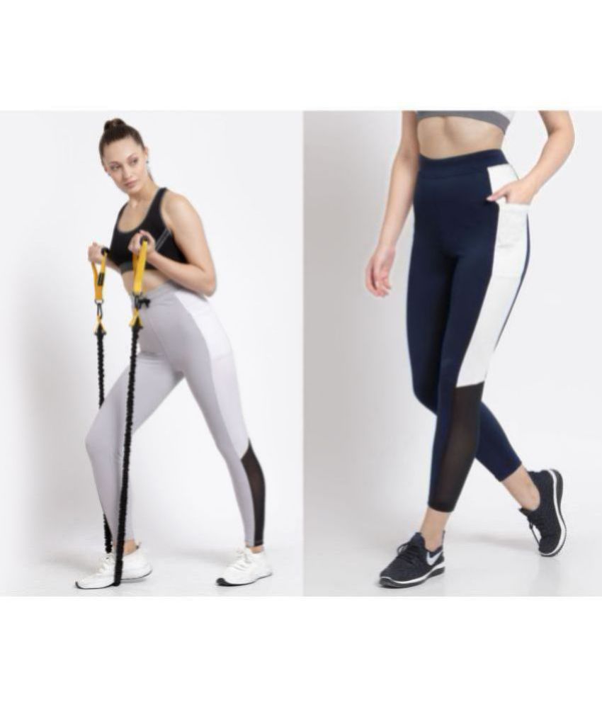     			PureKnots - Navy Polyester Regular Fit Women's Sports Tights ( Pack of 2 )