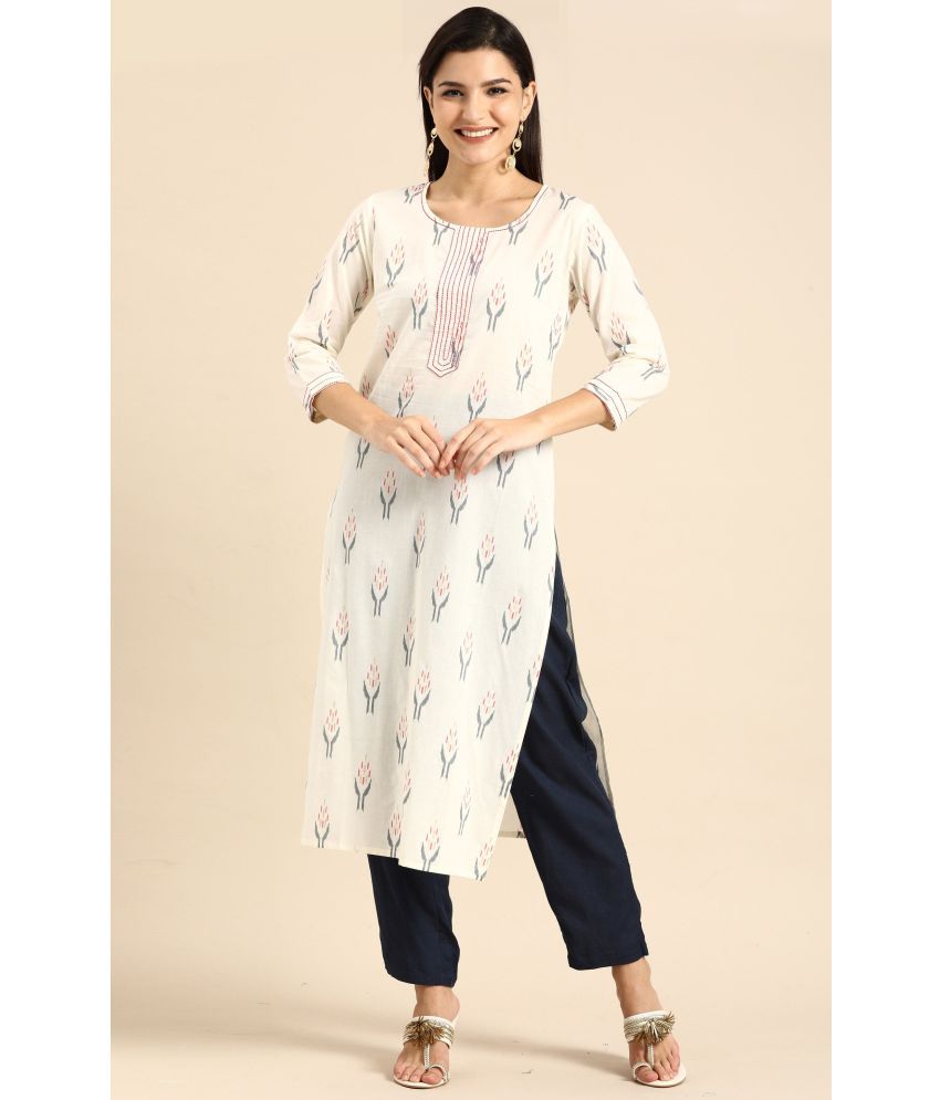     			Rajnandini - Off White 100% Cotton Women's Straight Kurti ( Pack of 1 )