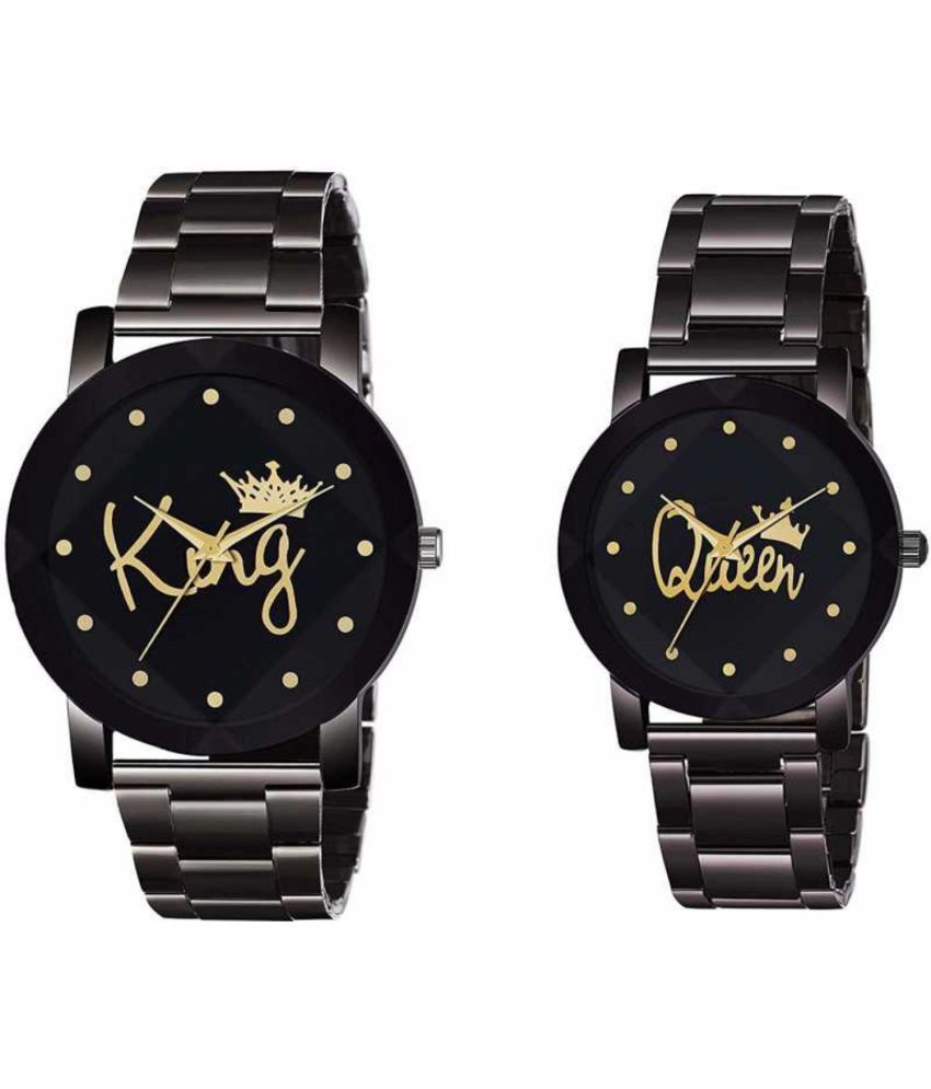     			Renaissance Traders - Black Metal Analog Couple's Watch