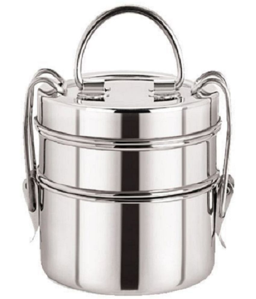 ZMS MARKETING - Silver Stainless Steel Lunch Box ( Pack of 1 )