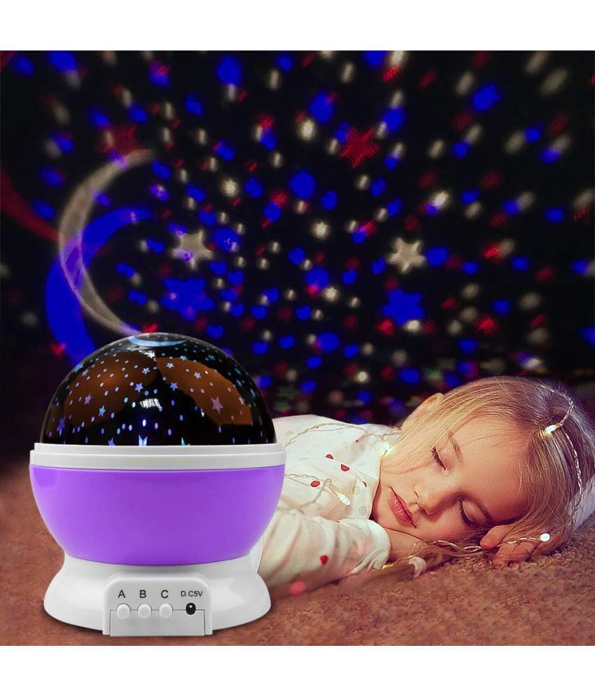     			Gatih Star Master Colorful LED 360 Degree Rotating Moon Light Projector Night Lamp with USB Cable Kids Room Night Bulb - Pack Of 1