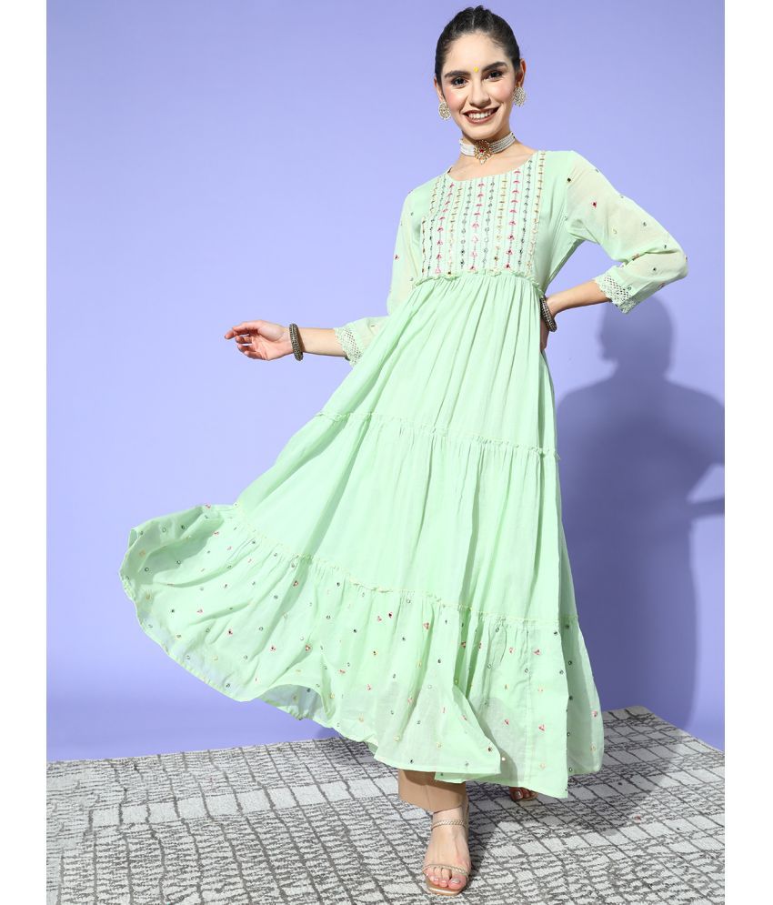 Ishin - Green Cotton Women's Anarkali Kurti ( Pack of 1 )