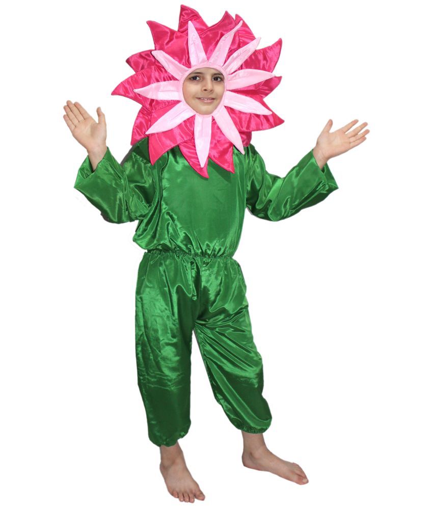     			Kaku Fancy Dresses Nature Theme Magenta Flower Costume -Magenta-Green, 7-8 Years, For Boys & Girls