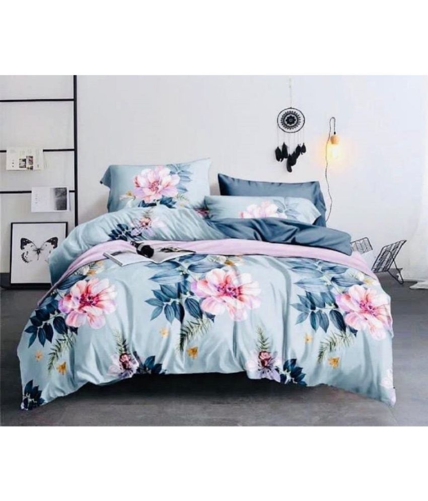     			Stuck In Store - Blue Glace Cotton Double Bedsheet with 2 Pillow Covers