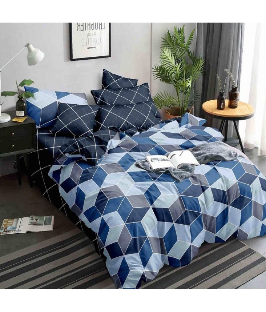     			Stuck In Store - Indigo Glace Cotton Double Bedsheet with 2 Pillow Covers