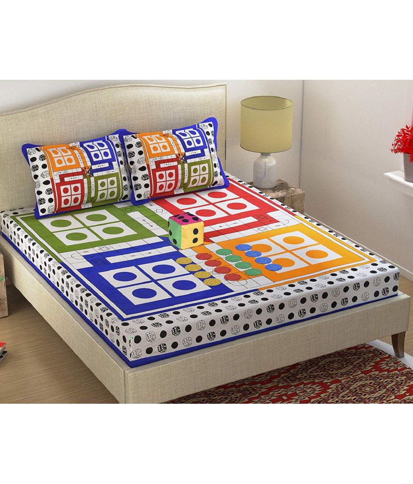     			Stuck In Store - Multicolor Glace Cotton Double Bedsheet with 2 Pillow Covers