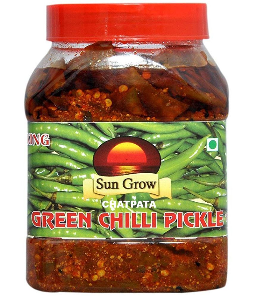     			Sun Grow Homemade Organic CHATPATA Kashmiri Green Chilli Pickle Achaar Tate of King Trust Pickle 1 kg