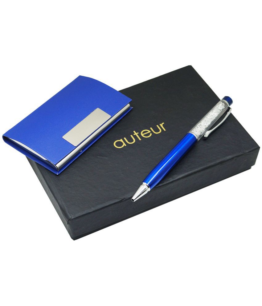    			auteur 2in1 Corporate Gift Set Crystal Diamond Blue (Blue Ink) Ball Pen With Premium RFID safe Blue Pu Leather Card Wallet Magnetic Clouser Ideal for Every Gifting Occasion| Gift For Men|Women|Boss|Friends|Birthday|Anniversary(VCH-54)