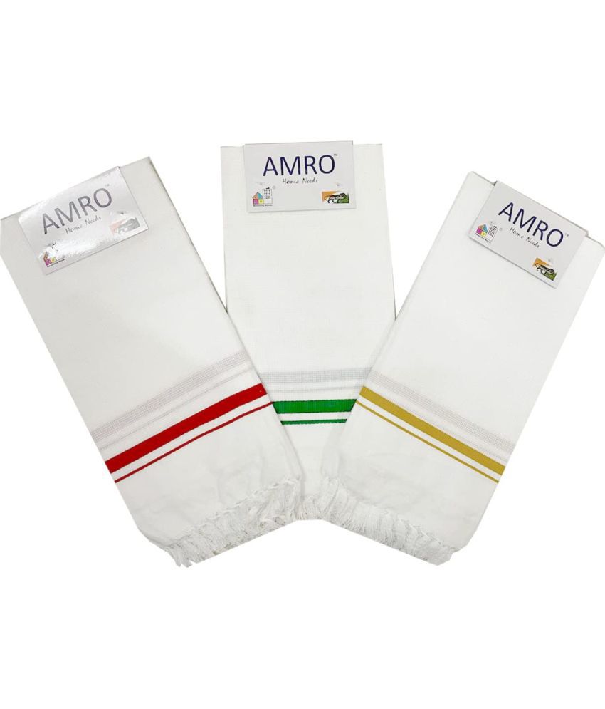     			AMRO Beautility Needs - Cotton White Striped Bath Towel ( 75x150 ) cm Below 300 -GSM ( Pack of 3 )