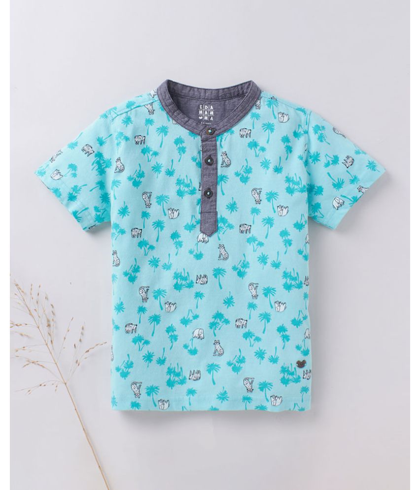 Ed-a-Mamma - Aqua Cotton Boy's T-Shirt ( Pack of 1 )