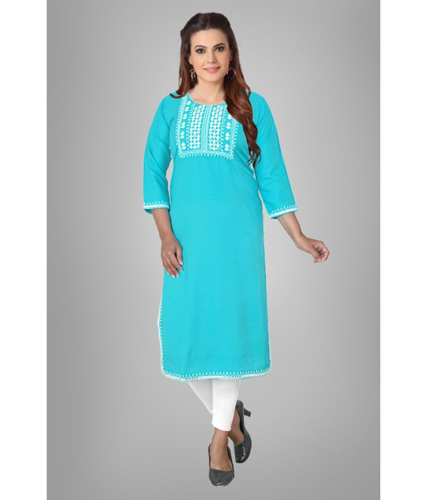     			Kapadia - Light Blue Rayon Women's Straight Kurti ( Pack of 1 )