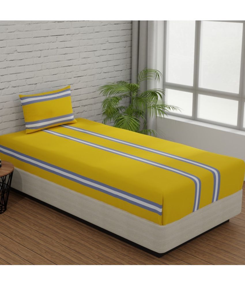     			Huesland - Yellow Cotton Single Bedsheet with 1 Pillow Cover