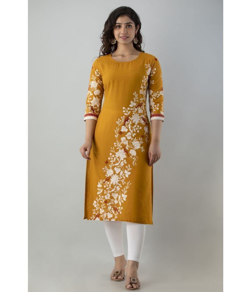     			JFT JAIPUR FABTEX - Mustard Rayon Women's Straight Kurti ( Pack of 1 )