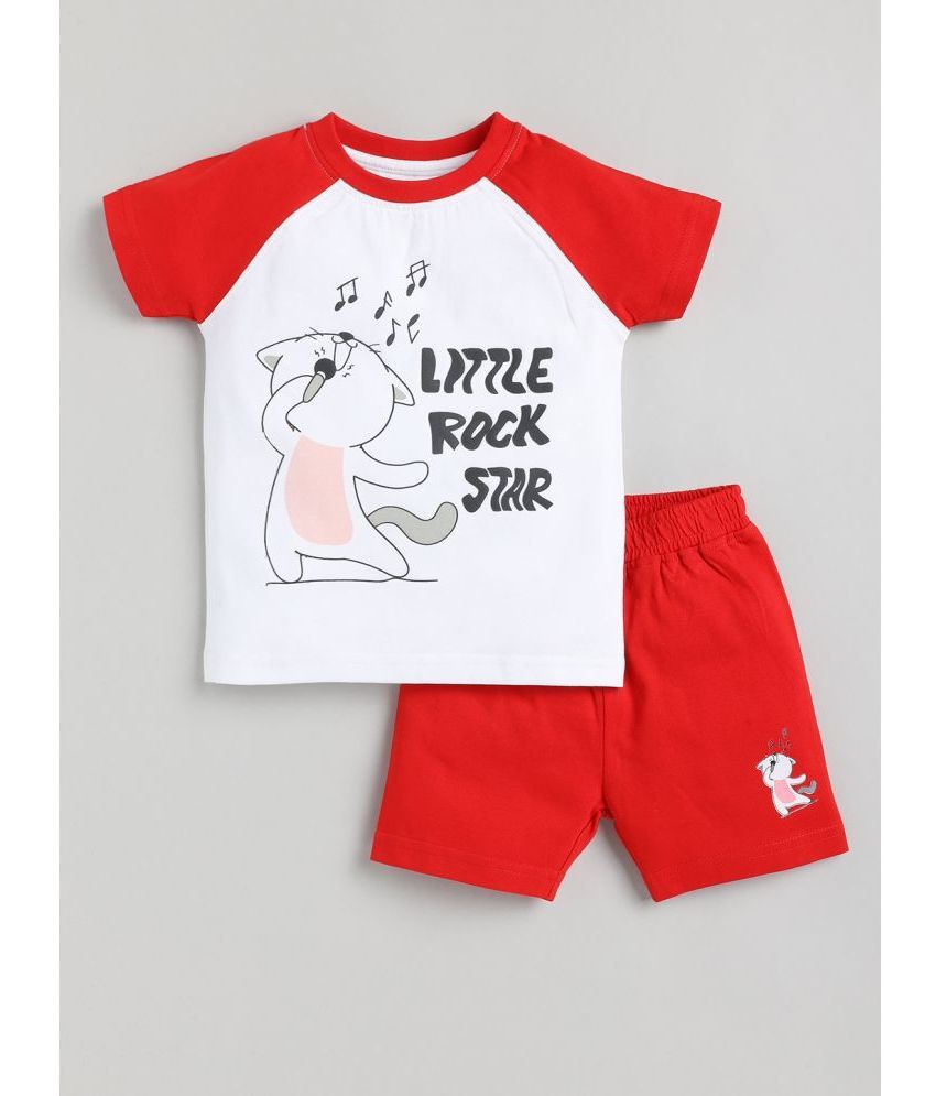     			SWEETIE PIE Pack of 1 Baby Boys Cotton T-Shirt & Shorts ( White & Red )