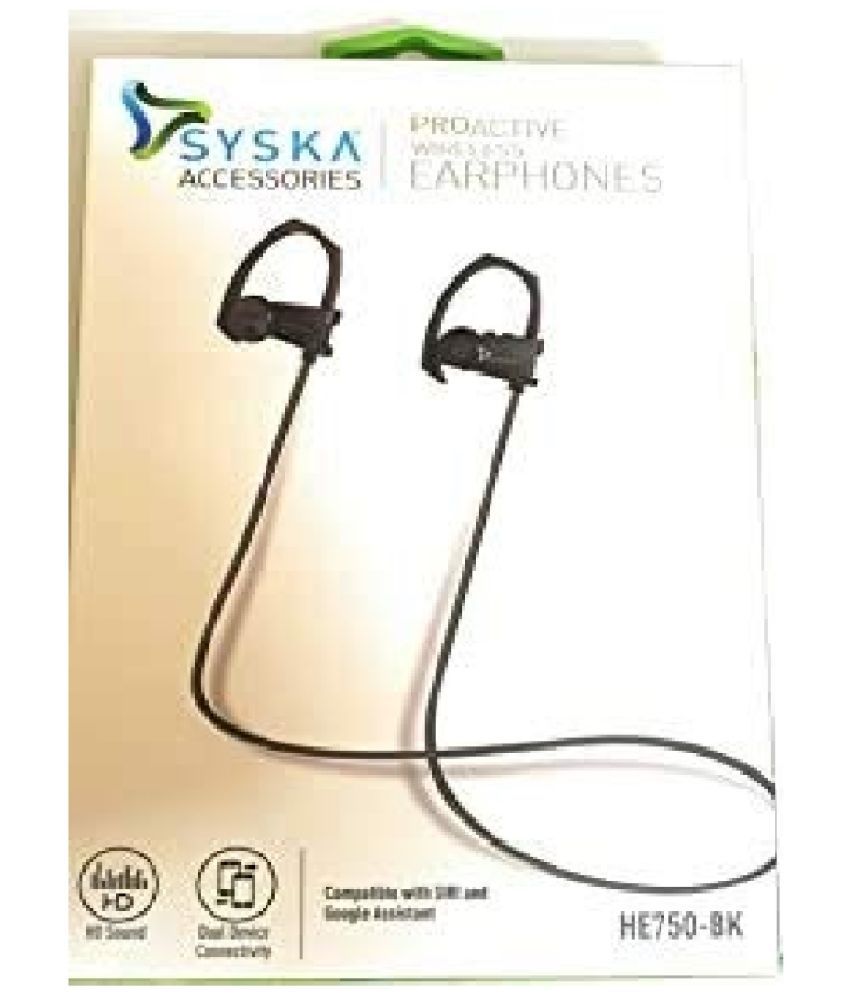 Syska he750 In Ear Bluetooth Neckband 7 Hours Playback IPX4(Splash & Sweat Proof) Powerfull bass -Bluetooth V 5.0 Black