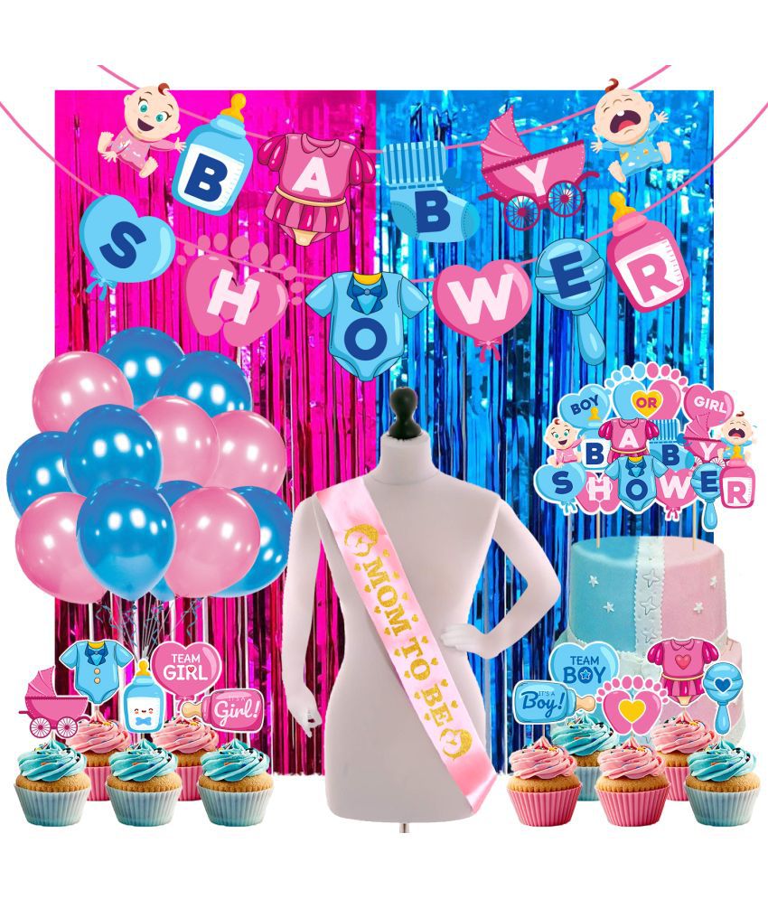    			Zyozi Baby Shower Decorations Props,Baby Shower Party Supplies Included Baby Shower Letter Banner, Cake Topper,Cupckae Topper, Sash ,Foil Curtain And Balloon for Baby Shower Theme (Pack of 40)
