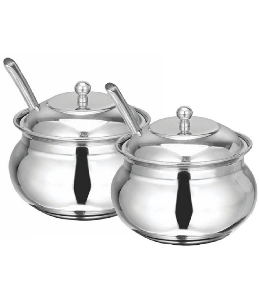     			erum - ghee pot container Silver Steel Honey Container ( Set of 2 ) - 200 ml