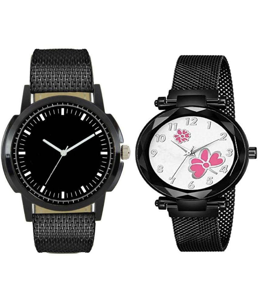     			newmen - Black PU Analog Couple's Watch