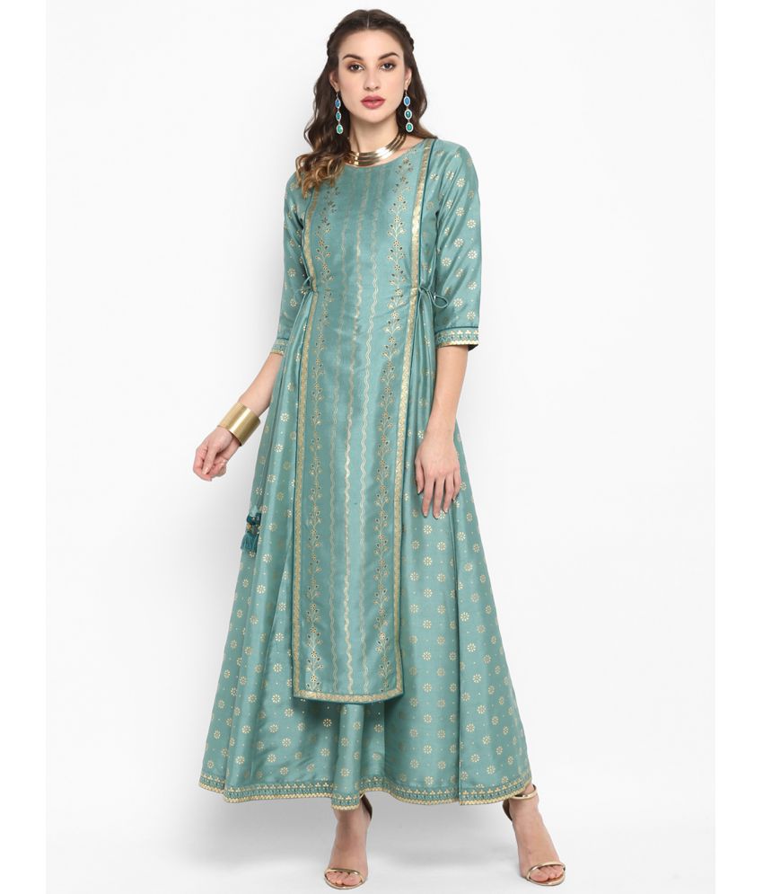 Janasya - Green Silk Blend Women's Gown ( Pack of 1 )