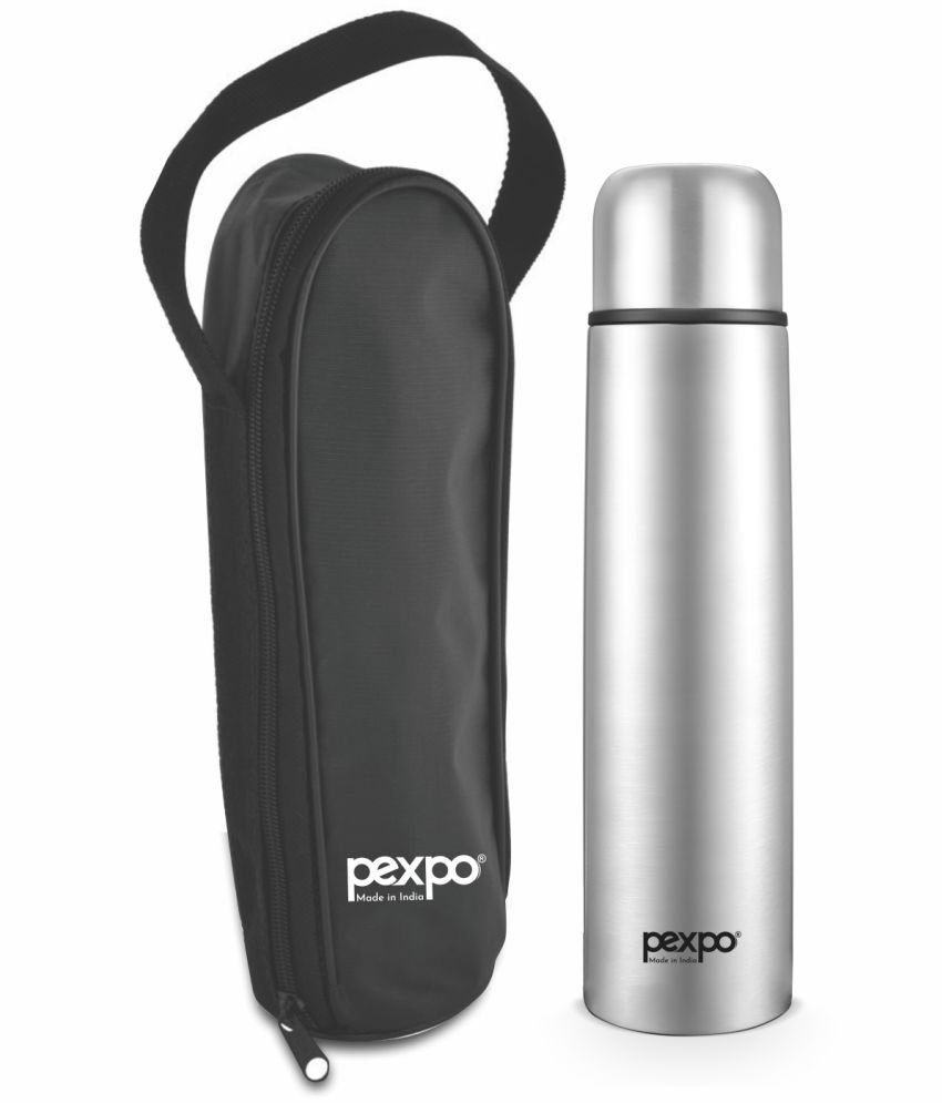     			Pexpo 500ml 18 Hrs Hot and Cold Flask with Zipper-bag, Flip Pro 500ml Vacuum Water Bottle (Pack of 1, Silver)