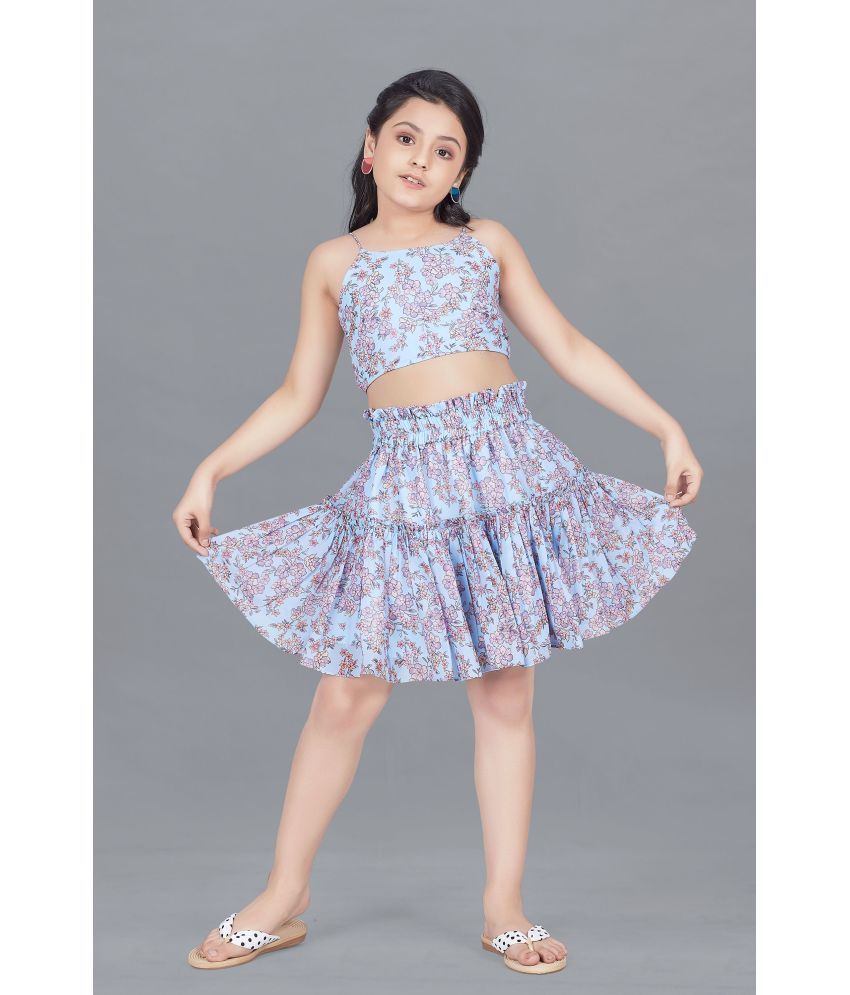     			MIRROW TRADE Pack of 1 Girls Georgette Top With Skirt ( Light Blue )