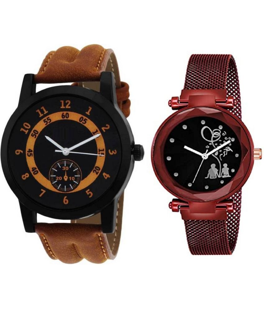     			newmen - Brown Leather Analog Couple's Watch